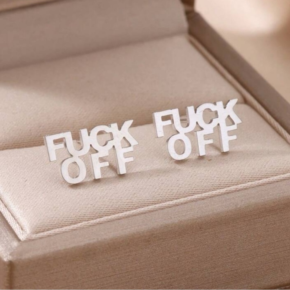 🪷 “Fu@k Off” Unisex Silver Studded Earrings
